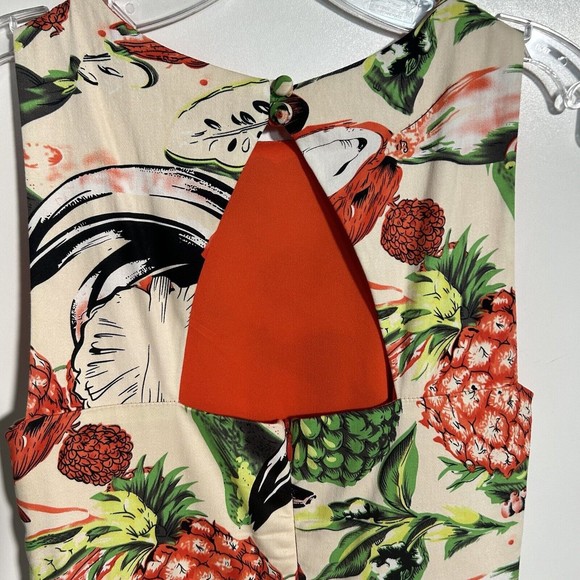 Eva Franco Mandy Dress Sz. 4 Pineapple Halter Cut Out Pleated Sleeveless Lined - Picture 8 of 16